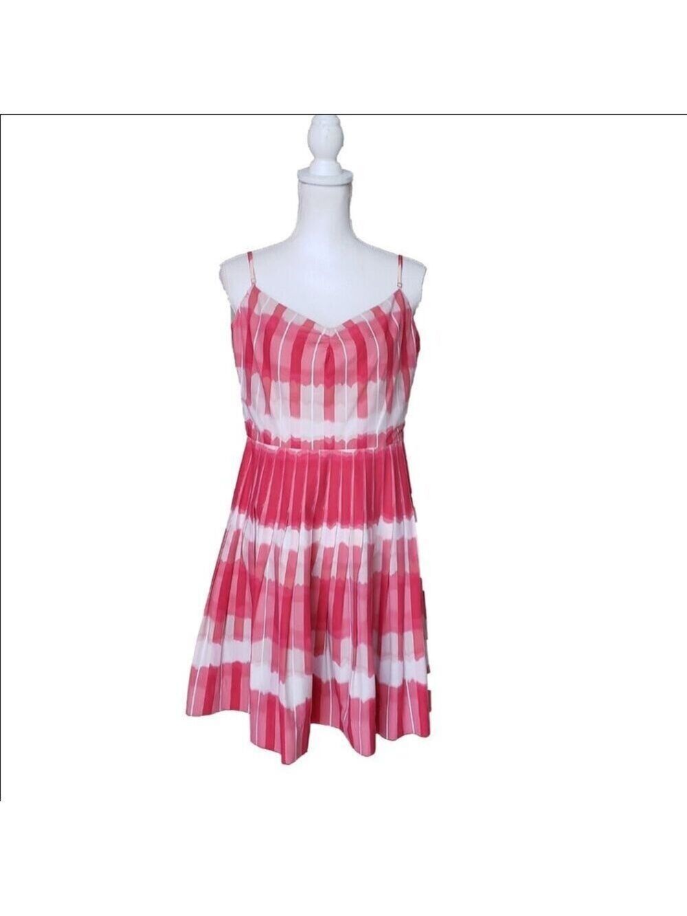 BCBGMAXAZRIA Women’s Pink & White Pleated Spaghetti Strap Dress Size 12 - Picture 3 of 9